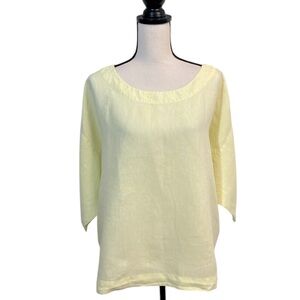J.Jill Pale Yellow Oversized 100% Linen Top Size Medium Casual Coastal Summer